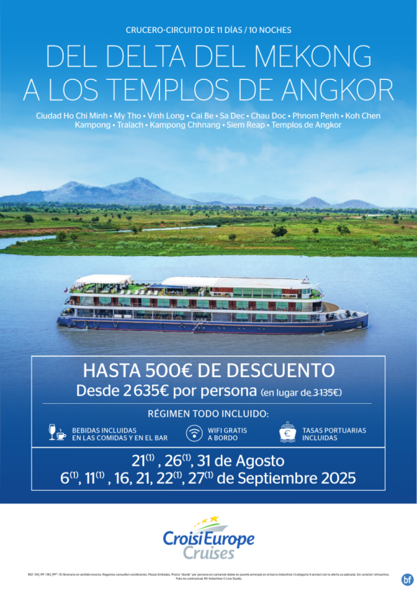 500? DESCUENTO - crucero fluvial por Vietnam y Camboya - 11 días - régim. Todo Incluido - agosto y septiembre