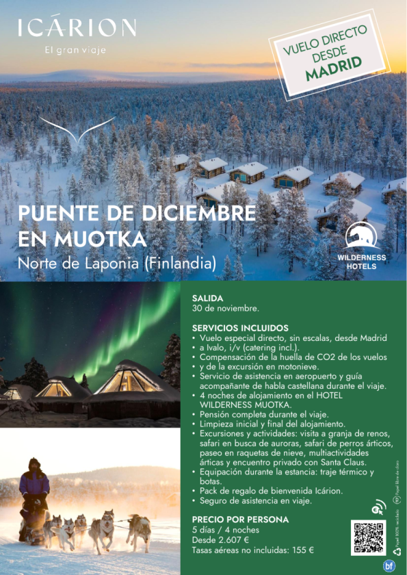 Puente de diciembre en Muotka. Vuelo directo desde Madrid