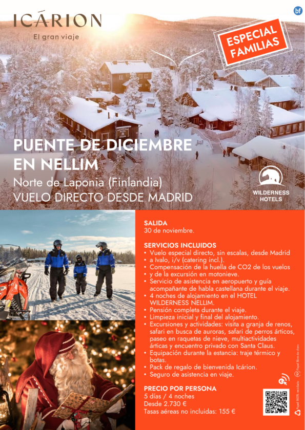 Puente de diciembre en Nellim. Especial familias. Vuelo directo desde Madrid