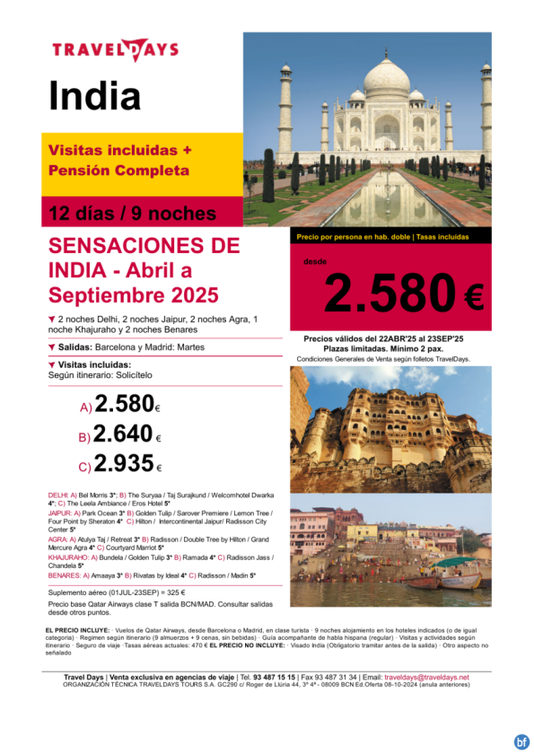 Sensaciones de India - 12 días visitando Delhi, Jaipur, Agra, Khajuraho y Benarés a partir de 2.580 € 