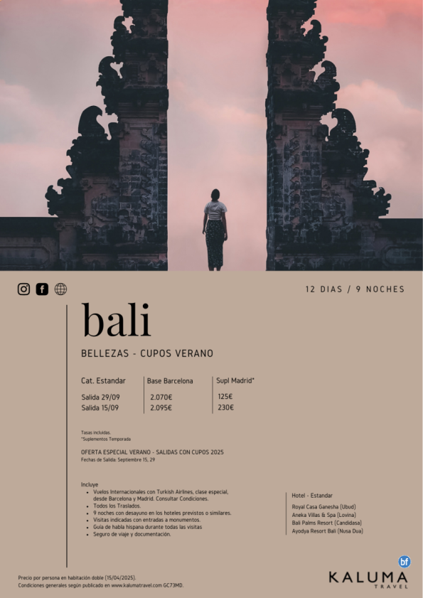 Bellezas de Bali y Playas - Salidas con Cupos  15 y 29 Septiembre **Oferta Especial Venta Anticipada**