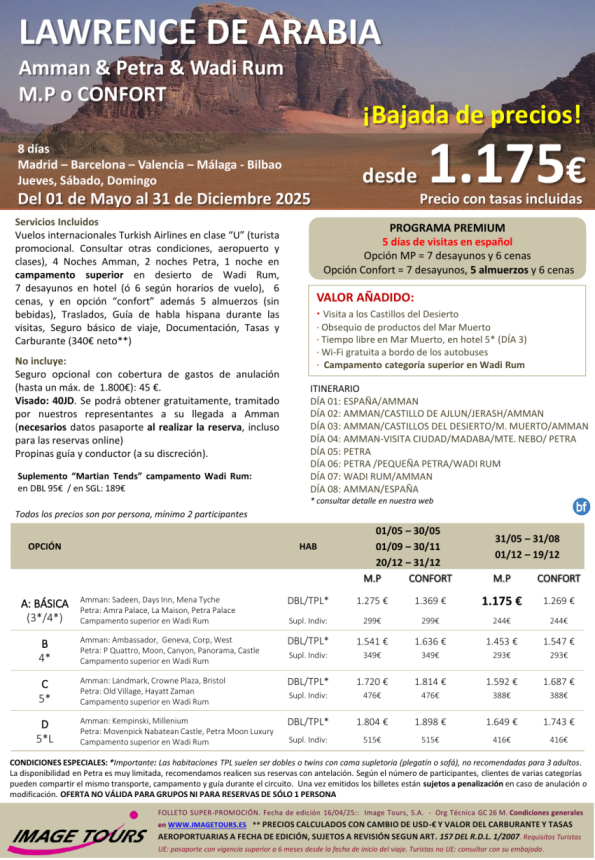 Jordania PREMIUM. Lawrence de Arabia 8d: Amman, Petra y Wadi Rum, dsde 1.175 € hasta Diciembre 2025