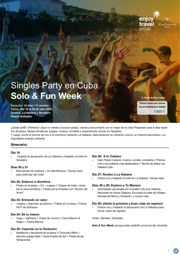 Singles Party en Cuba Solo & Fun Week 12 días 11 noches con vuelo desde 1,303 € 