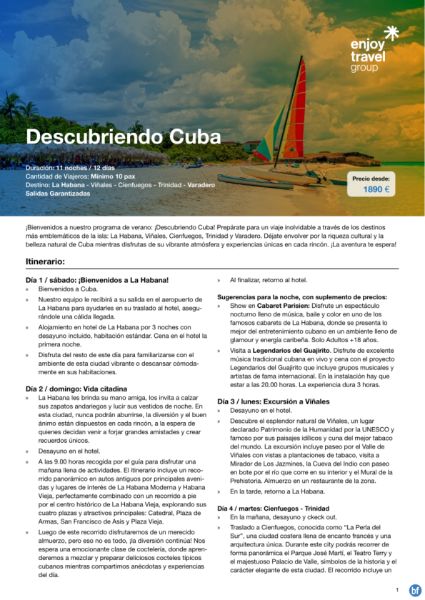 Descubriendo Cuba - salidas garantizadas  con vuelo incluido desde 1,890 € 