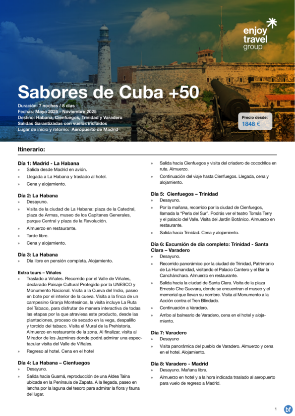 SENIORS - Sabores de Cuba +50 desde 1,848 € con vuelo incluido