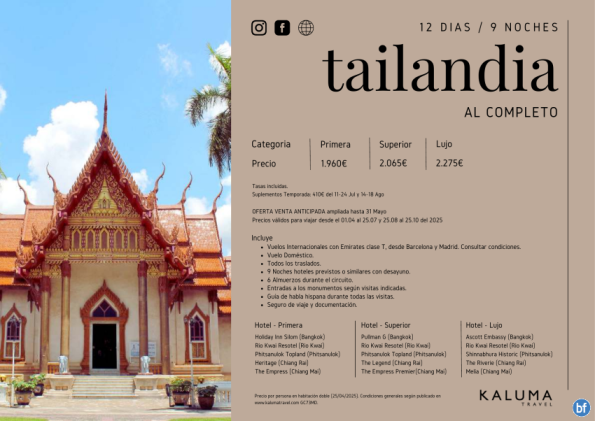 Tailandia al Completo 9 Noches - *Venta Anticipada ampliada 31 mayo*  desde 1.890 € 
