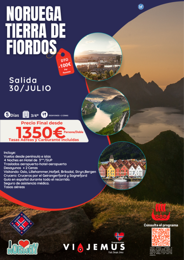 Noruega la tierra de los fiordos -100? por persona saliendo el 30/JUL.Descubre paisajes impresionantes.