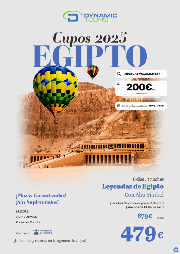 	Salidas mayo y junio ?EGIPTO??200? de dto??Leyendas de Egipto CON AbuSimbel | (3cru+4cai) ? sal:V | dsd 479 € 
