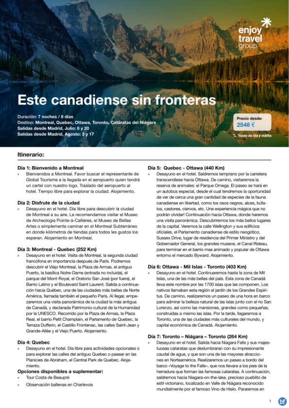 Este canadiense sin fronteras 8D/7N con vuelo incluido desde 2,548 € 