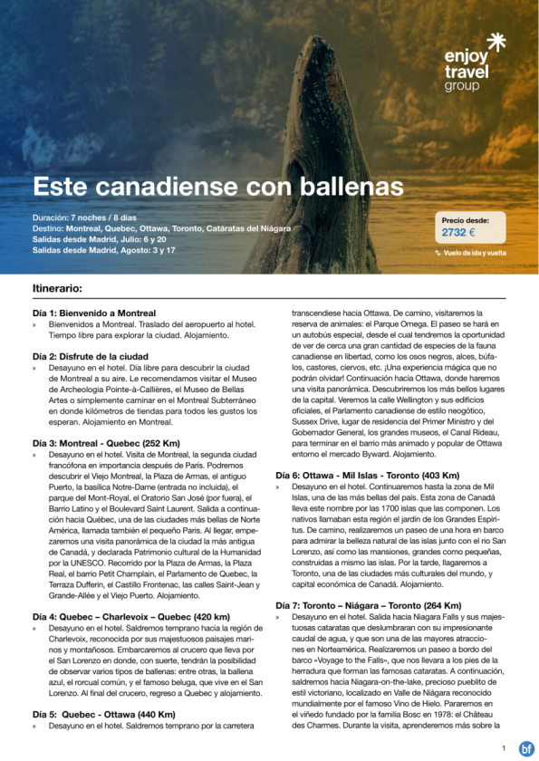 Este canadiense con ballenas 8D/7N con vuelo incluido desde 2,732 € 
