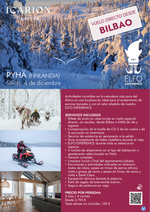Pyhä (Finlandia) salida 4 de diciembre en vuelo directo desde Bilbao