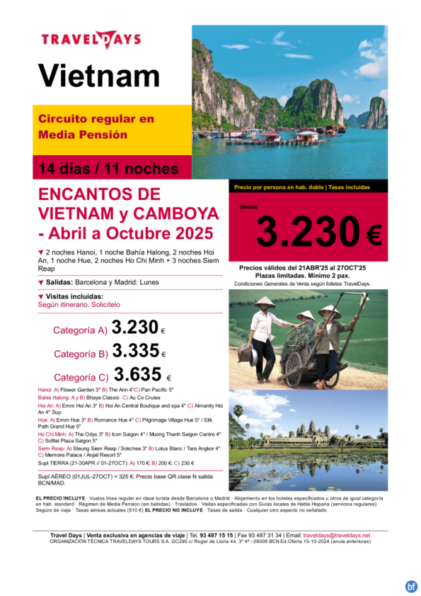 Vietnam y Camboya - visitando Hanoi, Halong, Hue, Hoian, Saigon y Siem Reap desde 3.230 € 