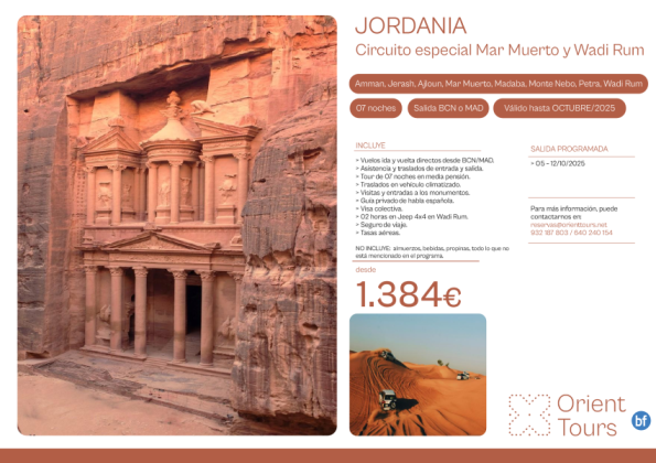 Jordania salida especial 05-12/10/2025 con vuelos directos desde BCN y MAD