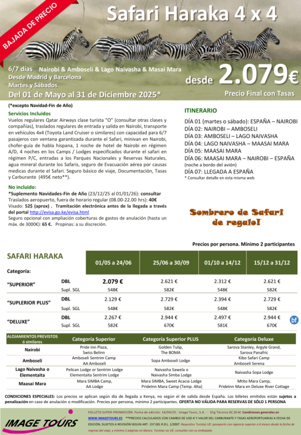 KENYA Haraka: Nairobi & Amboseli & Lago Naivasha & Masai Mara. Bajada de precios, 7ds desde 2.079 tax incl.