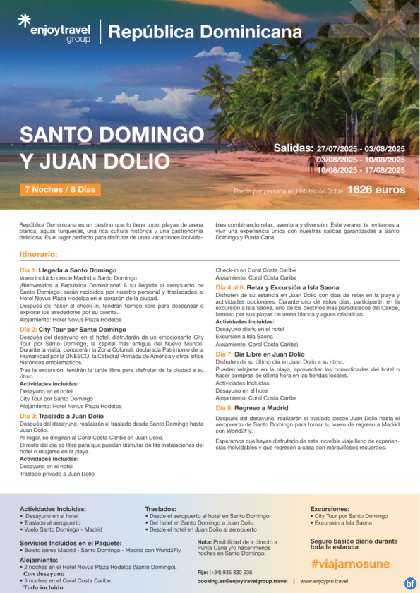 Verano diferente con Enjoy en Juan Dolio, RD con vuelo incluido desde 1,626 € 