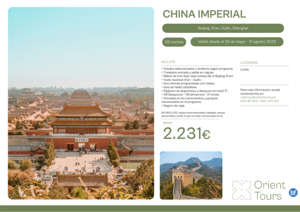 China Imperial especial verano 2025 excursiones y visitas programadas con guía en español
