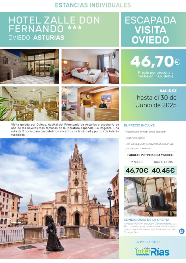 Escapada Visita Oviedo Hotel Zalle don Fernando 3* (Oviedo).- Paquetes turísticos para Individuales