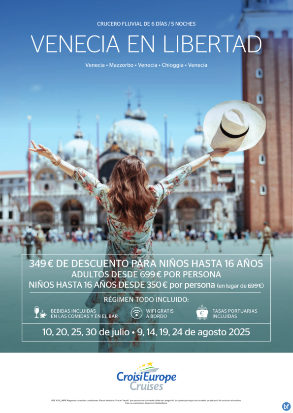 Hasta 349 € DESCUENTO - crucero fluvial Venecia en libertad - 6 días - Todo Incluido - julio y agosto