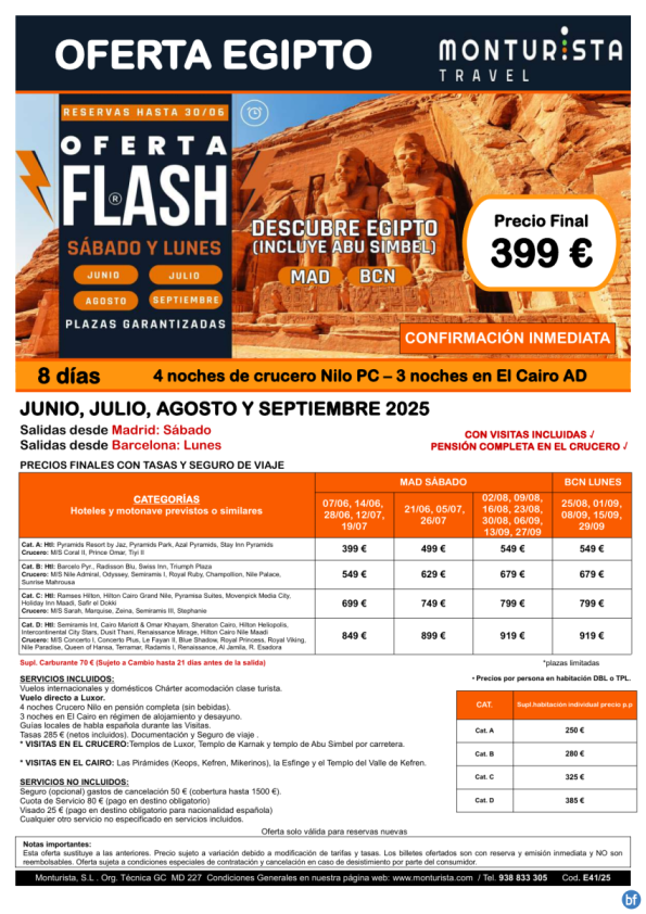 Of.Flash®-Descubre Egipto(Incluye Abu Simbel)*desde 399 € -salida MAD sab BCN lun-jun,jul,aug,sep 4 n cruc+3 cai