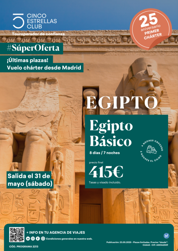 Super Oferta Egipto /Ultima Plazas! Egipto Básico Precio Final 415 € 8días/7 noches Sal 31.mayo dsd Madrid