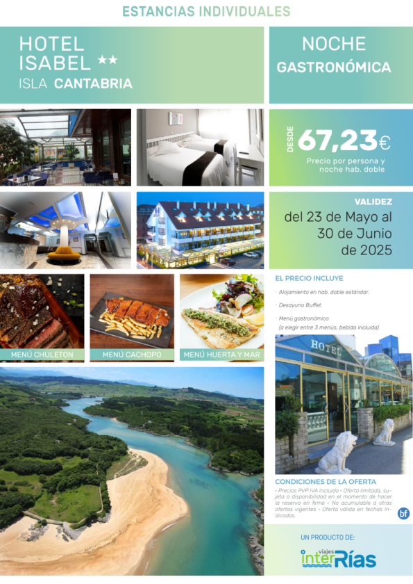 Noche Gastronómica Hotel Isabel 2* (Isla - Cantabria).- Hoteles para Individuales