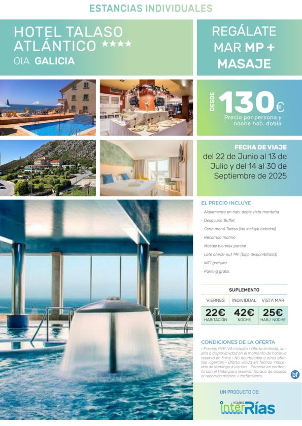 Regálate Mar MP + Masaje Hotel Talaso Atlántico 4* (Oia - Galicia)- Hoteles para Individuales