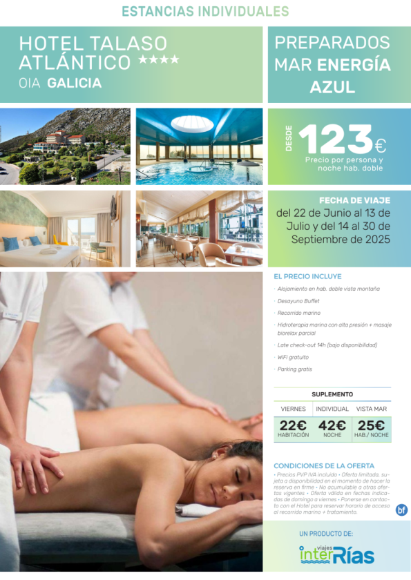 Regálate Mar Energía Azul Hotel Talaso Atlántico 4* (Oia - Galicia)- Hoteles para Individuales