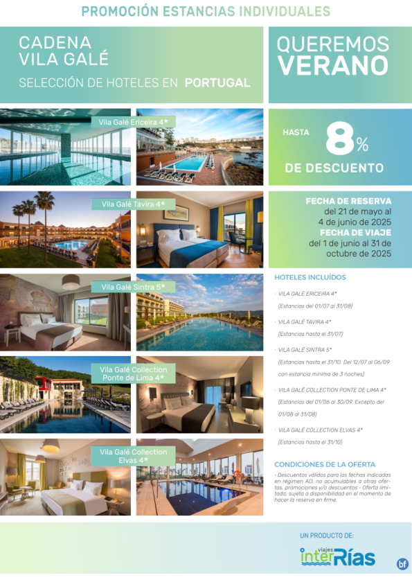 Queremos Verano Cadena Vila Galé (Portugal).- Hoteles para Individuales