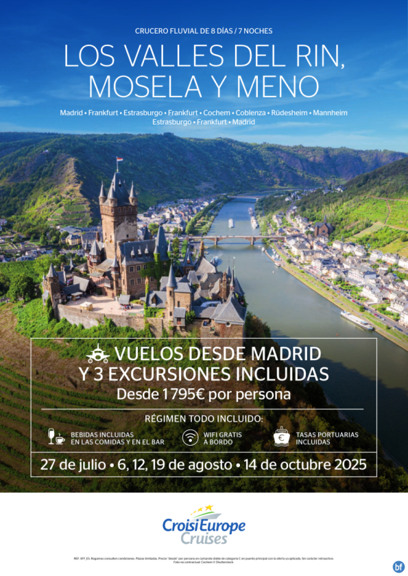VUELO MADRID y 3 excursiones incluidas - crucero fluvial Rin - 8 días - Todo Incluido - de julio a octubre