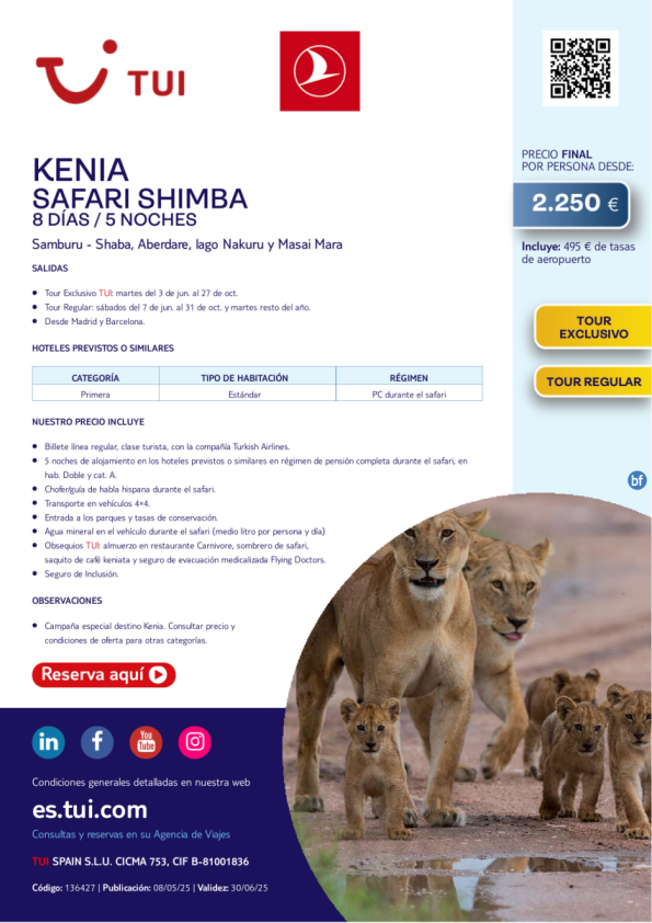 Kenia. Safari Shimba. 8 días / 5 noches. Tour Exclusivo y Regular. Salidas desde MAD y BCN desde 2.250 € 