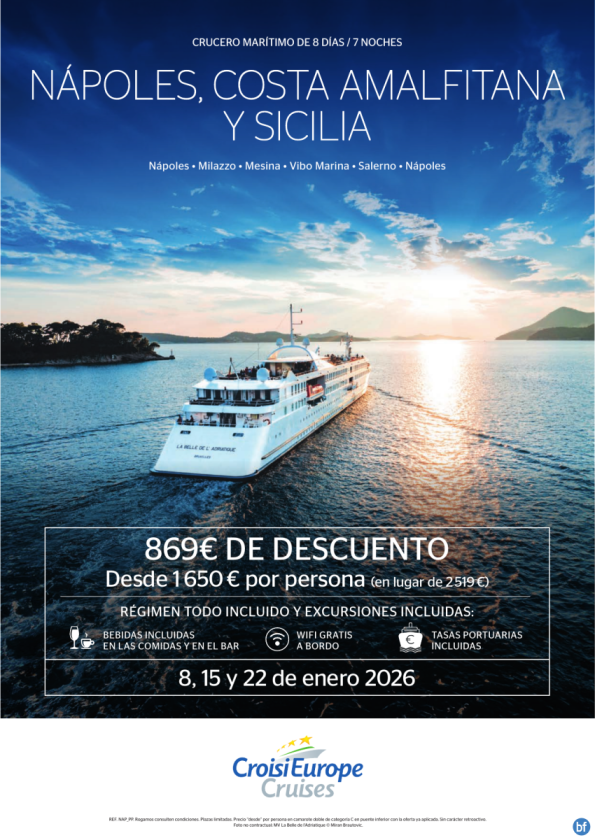 Hasta 869 € DTO + Excursiones - crucero por costa Amalfitana y Sicilia - 8 días - Todo Incluido - enero 2026