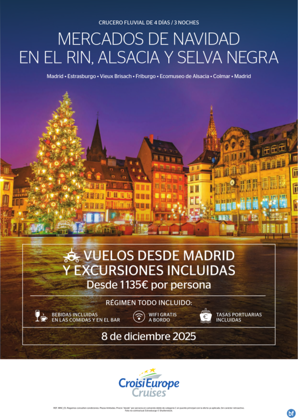 con VUELOS de Madrid - crucero Mercados de Navidad en el Rin, Alsacia y Selva Negra - 4 días - reg. TI - 08/12