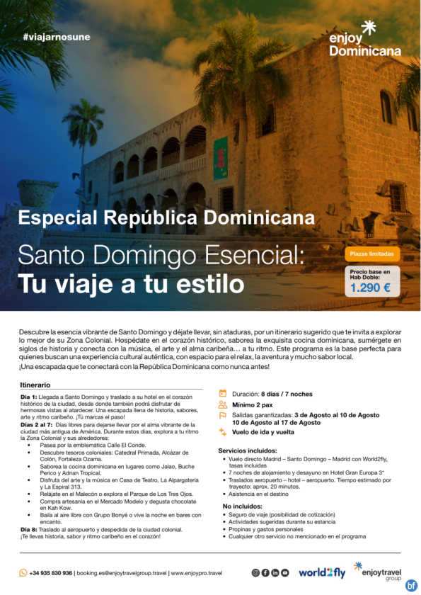 Santo Domingo Esencial: Tu viaje a tu estilo 8D/7N  con vuelo incluido desde 1,290 € 