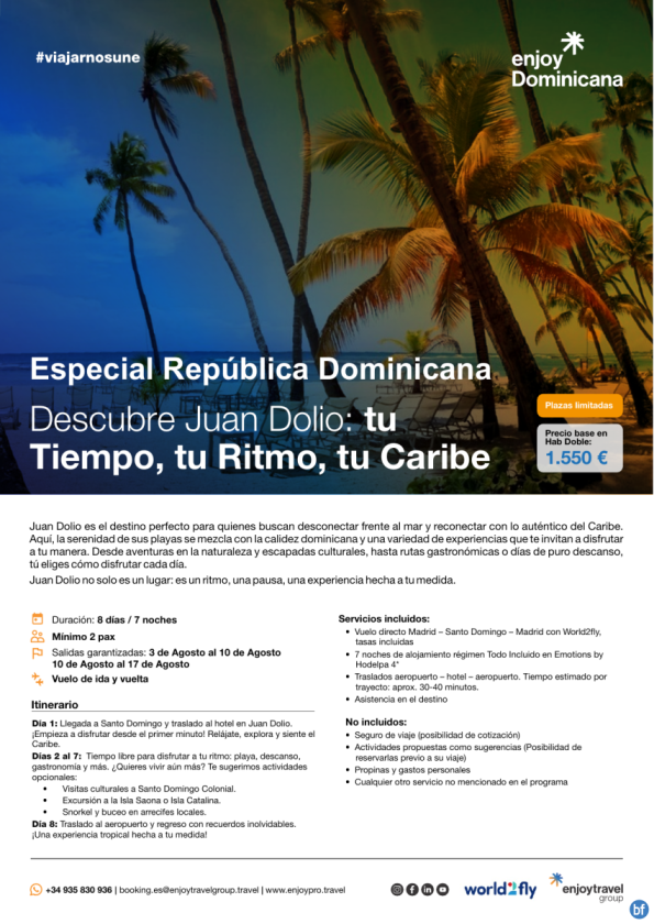 Descubre Juan Dolio: tu Tiempo, tu Ritmo, tu Caribe 8D/7N con vuelo incluido desde 1,550 € 