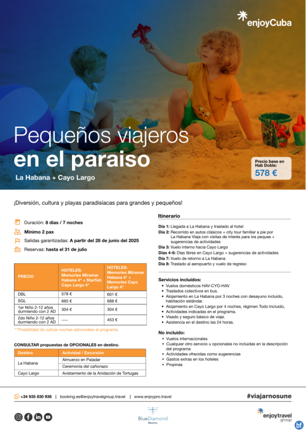 Pequeños viajeros  en el paraíso La Habana y Cayo Largo 8D/7N desde 578 € 