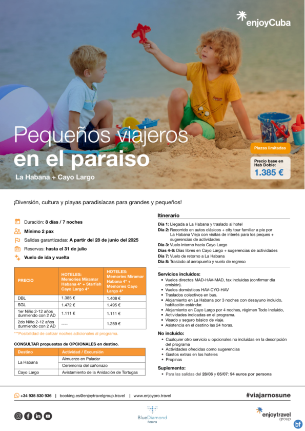Pequeños viajeros  en el paraíso La Habana y Cayo Largo 8D/7N con vuelo incluido desde 1,385 € 