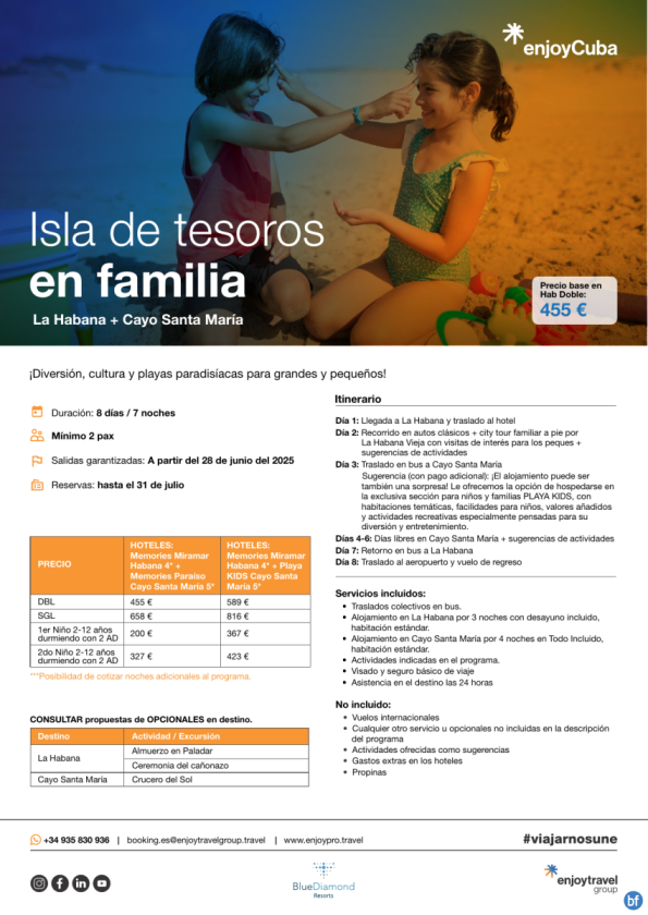 Isla de tesoros en familia La Habana y Cayo Santa María 8D/7N desde 455 € 