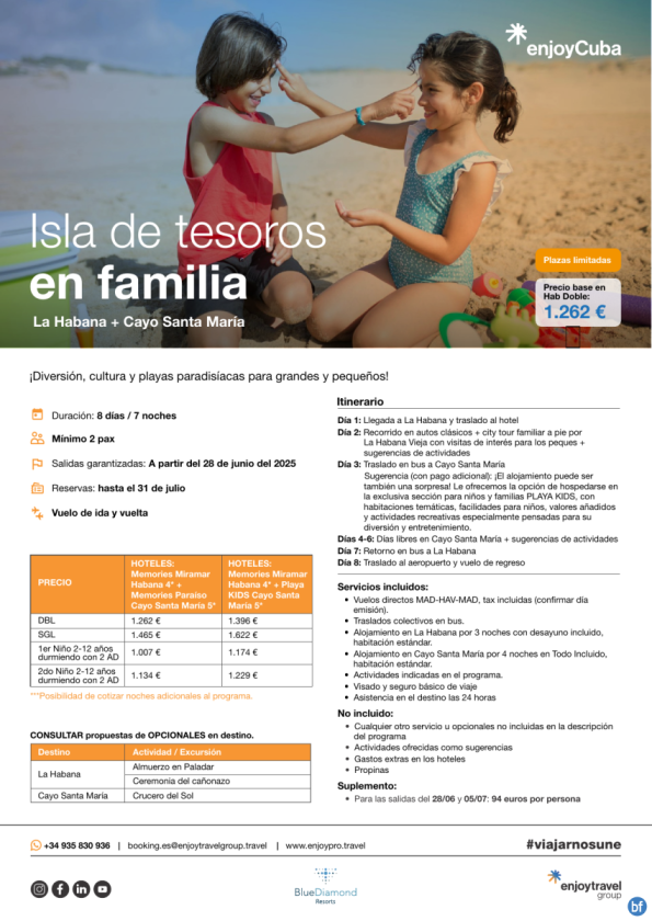 Isla de tesoros en familia La Habana y Cayo Santa María 8D/7N con vuelo incluido desde 1,262 € 