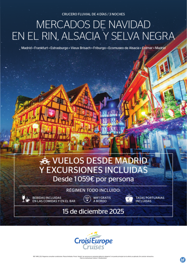 VUELO MADRID y excursiones incluidas - crucero Mercados de Navidad en el Rin - 4 días - Todo incluido - 15/12