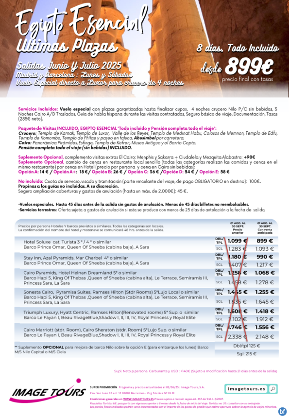 Egipto Esencial Últimas Plazas Junio y Julio con Visitas y plazas garantizadas! desde solo 899 € 