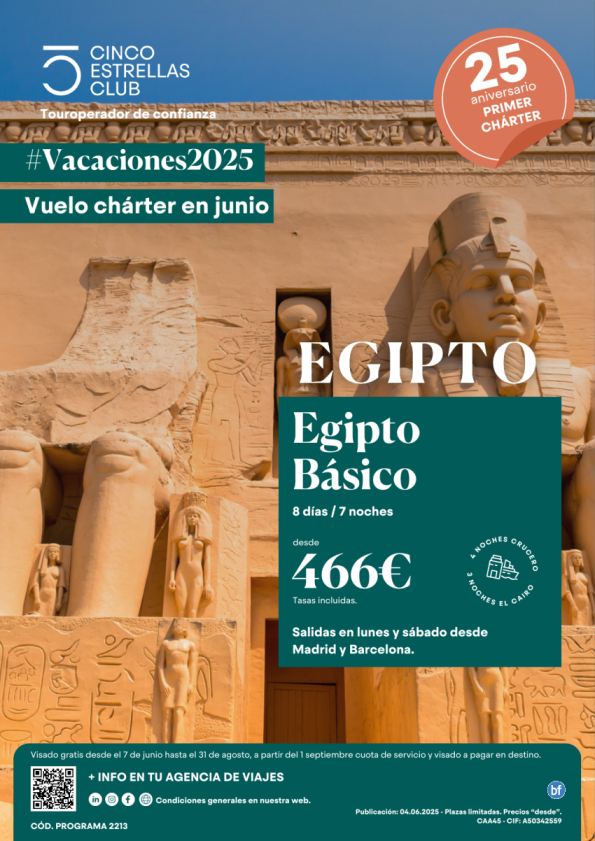 Viaja en Junio, precio de locos. Egipto Basico dsd 466 € 8d/7n sld lunes y sabados dsd Madrid y Barcelona.