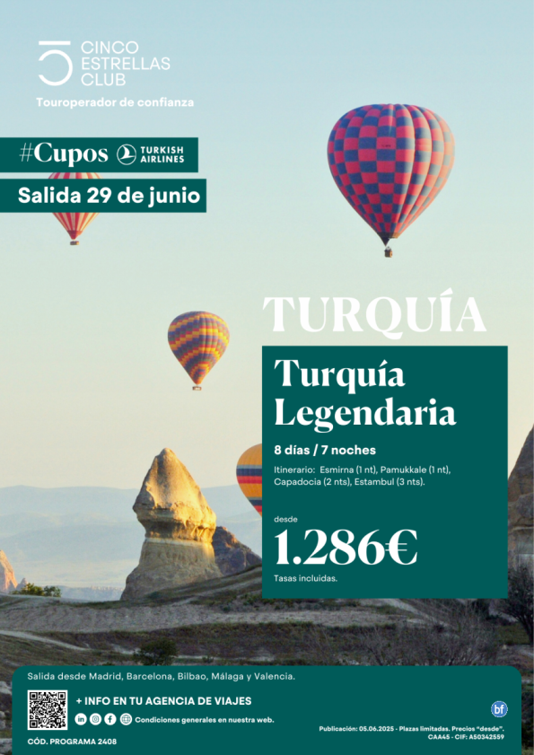 Últimas Plazas Salida 29 de Junio CuposTK/Turquia Legendaria dsd 1.286 8d/7n dsd Mad, Bcn, Bio, Agp, Vlc