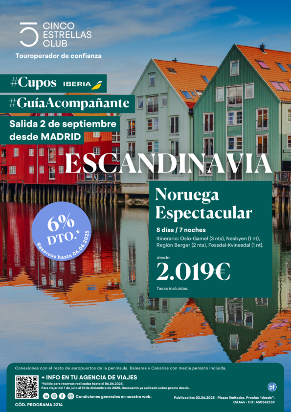 6%dto CuposIB/Guia Acompañante Noruega Espectacular Precio Final 2.019 € 8d/7n sld 2 de Septiembre dsd Madrid
