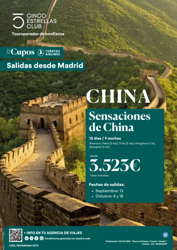 CuposTK / Sensaciones de China dsd 3.523 € 12d/9n sld Septiembre:13, Octubre:8 y 18 desde Madrid