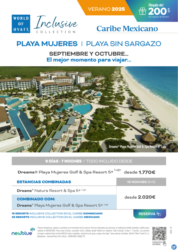 Sep y Oct: el mejor momento para viajar.Playa Mujeres CAR.Mexicano: sofisticación y lujo sin rastro de Sargazo