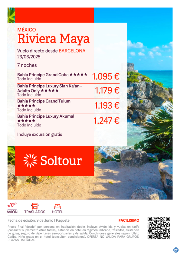 Riviera Maya (México) en Hoteles Bahia Principe desde 1.095 € , salida 23 Junio desde Barcelona