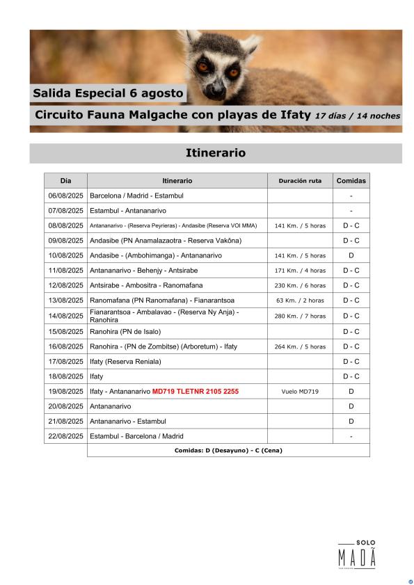 Madagascar: Salida Especial 6 agosto 17 días. CUPOS confirmados Barcelona y Madrid con Turkish