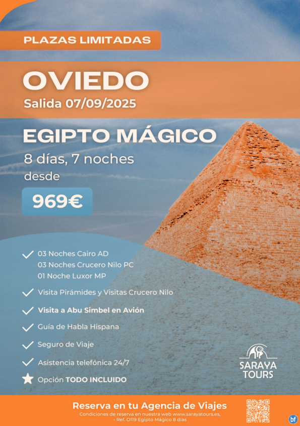 Especial Egipto Mágico con Abu simbel en avión incluido. Salida 07/09 desde OVIEDO. Plazas limitadas