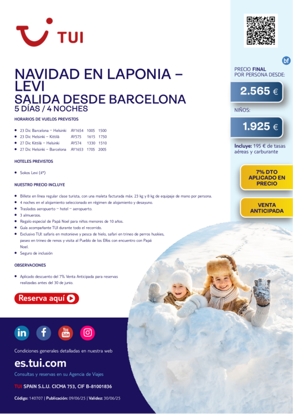 Laponia. Navidad en Levi. 5 días / 4 noches. 7% Dto VA. Salida 23 DIC desde BCN desde 2.565 € 