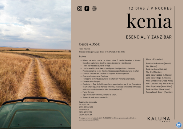 Kenia Esencial y Zanzíbar 12 Días / 9 Noches Salidas hasta Diciembre desde 3.810 € 